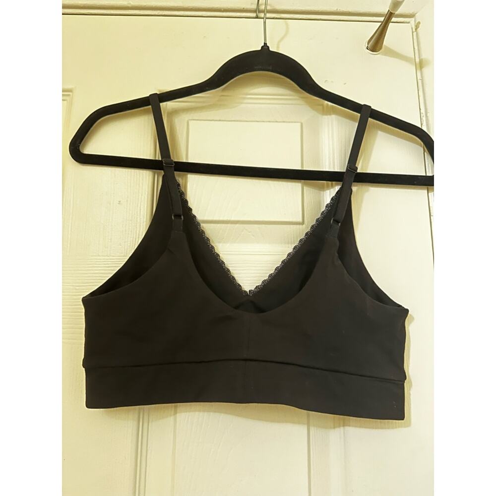 NWT Pact Sz M Black Organic Cotton Pretty Plunge Lace Trim Wireless Bralette - Picture 7 of 9